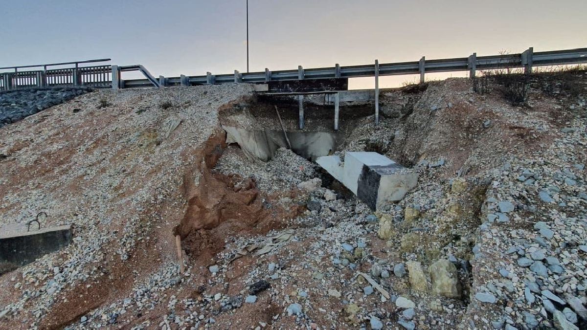 A section of a newly built bypass road collapsed near occupied Simferopol